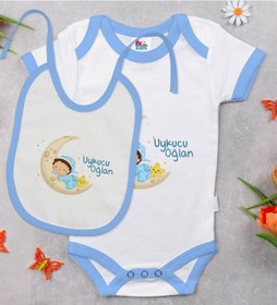 Resim Bk Kids Uykucu Oğlan Tasarımlı Mavi Bebek Body Zıbın Ve Mama Önlü Çok Renkli 