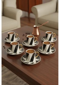 Resim 6 Kişilik Porselen Yaldızlı Kahve Fincanı Vector Arz-b1 Diğer 