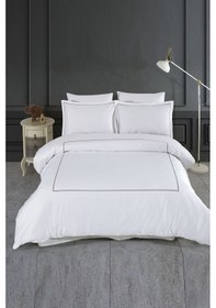 Resim Varol Marmaris Serisi Kızılbük Çift Kişilik 300 Tc Nakışlı Pamuk Saten Nevresim Takımı Beyaz 