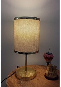 Resim Gold Seri Metal Gövdeli Altın Şeritli Pudra Abajur Yatak Odası Okuma Köşesi Pudra 