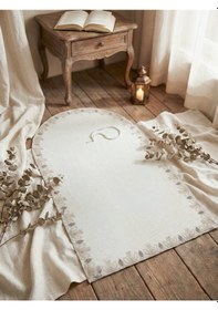 Resim Myevilla Dekoratif Yumuşak Yıkanabilir Diz Ağrıtmaz Kaymaz Taban Seccade Peluş Halı Namaz Halısı Krem 