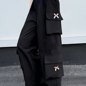 Resim Y2K kızlar için bol ve şık iş kıyafeti pantolonları, okula dönüş sezonu ve açık hava aktiviteleri için pratik büyük cepli yan fiyonk tasarımlı, sonbahar ve her mevsim giyime uygun, Casual Wear, Okul Kıyafeti, Geniş Paça Pantolon, Trend Streetwear, Dayanıklı Malzeme, Elde Yıkama, Bol Kesim Pantolon, Moda İş Giyimi, Öğrenciler İçin Mükemmel 