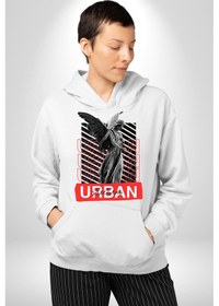 Resim Şehir Sokak Stili Melek Heykeli Kadın Erkek Beyaz Kapüşonlu Sweatshirt Hoodie Beyaz 