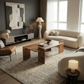 Resim tridihome Modern Doğal Meşe Orta Sehpa Ahşap Ayaklı Dikdörtgen Salon Ofis Sehpası Iskandinav Tarzı Orta Sehpa Geçme Ayaklı Rustik Tasarım 