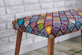 Resim TUBİHOME LİNDA BENCH, ANEMON DESEN, AHŞAP AYAK 