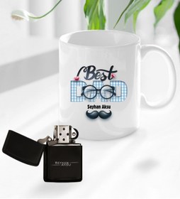 Resim Bk Gift Kişiye Özel Babalar Günü Hediyesi Best Dad Tasarımlı Kupa Bardak Ve Benzinli Çakmak Seti-1 