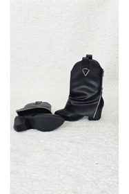 Resim Melinta Shoes Melinta Kadın Kovboy Silver Çizme Siyah Deri M0053 