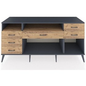 Resim Kronos Konsol 2 Raflı 6 Çekmeceli 176x59x83 Antrasit-çam/çam Çam/çam 