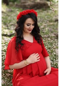 Resim Modalabio Moda Labio- Babyshower Melek Kol Hamile Elbisesi Kırmızı 