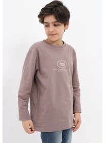 Resim Toontoy Kids Toontoy Erkek Çocuk Oversize Bisiklet Yaka Hafif Düşük Omuz Baskılı Uzun Sweatshirt - 2 İplik Kahve 