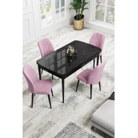 Resim Canisa Concept Canisa Rio Serisi 80 x 132 cm Mdf Açılabilir Siyah Mermer Desen Mutfak Masa Takımı + 4 Adet Sandalye 