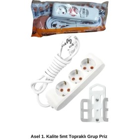 Resim 5 Metre Askı Aparatlı Topraklı 3lü Grup Priz ROYALEKS-AST305 