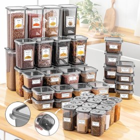 Resim Meleni Home 52 Parça Multi Çeyiz Seti Etiketli Kare Kapaklı Erzak ve Bakliyat Saklama Kabı Baharatlık Antrasit 