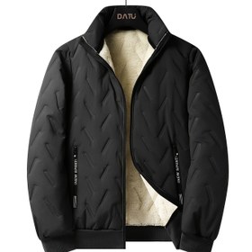 Resim Erkek Rahat Geometrik Desenli Polyester Ceket, Yaka, Polar Astarlı Uzun Kollu Fermuarlı Sonbahar/Kış Ceket, Cepli 