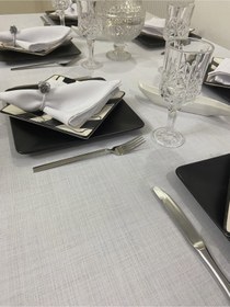 Resim Keten Görünümlü Simsiz Begonvil Masa Örtüsü Beyaz 13 Parça 