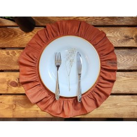 Resim Lizbon Keten Yuvarlak Fırfırlı 2 Li Vintage Amerikan Servis Kiremit 40x40 