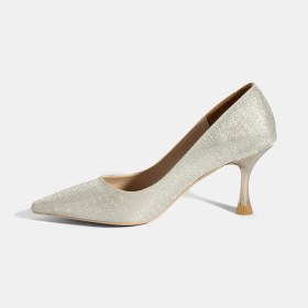 Resim Desa Kadın Gümüş Simli Topuklu Abiye Ayakkabı 