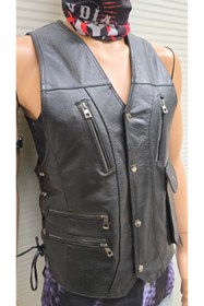 Resim ArdaStilDeri Hakiki Deri Motorcu Chopper Deri Yelek 