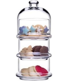Resim Cam 3 Katlı Kurabiyelik Çerezlik Şekerlik Şeffaf 