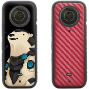 Resim Insta360 Djı X3 Panoramik Kamera İçin Sunnylife Ist-tz485 Pvc Korumafilm Çıkartmaları Kutup Ayısı+karbon Desen Kırmızı 