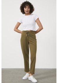 Resim Beli Lastikli Önü İp Detaylı Eşofman Alt - Haki 