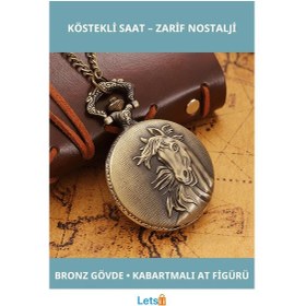 Resim Nostaljik Bronz At Büstü Köstekli Saat 2 Adet 1 Adet 