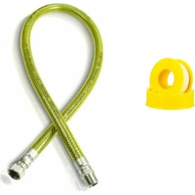 Resim Emirhan Nalbur Gassa 150 cm Yeni Tip Sarı Makaronlu Doğalgaz Bağlantı Hortumu Doğalgaz Flex + Doğalgaz Teflonu 