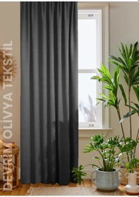 Resim Devrim Olivya Tekstil Lüks 1. Sınıf Düz Dikim Antrasit Ada Fon Perde En X Yükseklik Antrasit 