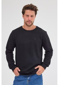 Resim Mmetalic Erkek Siyah Standart Fit Normal Kesim Pamuklu Basic Bisiklet Yaka Sweatshirt Mtlce113-siyah Siyah 