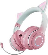 Resim Docooler Kedi Kulak Kulaklığı, Katlanabilir Bluetooth5.3 40 mm Şok Edici Baslı Kulak Üstü Kulaklık, Dahili Mikrofon ve TF Kart Oynatma/Kablolu Mod, Kızlar, Çocuklar, Oyunlar, Hediyeler için RGB Kulak 