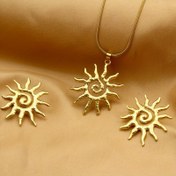 Resim Boho-Chic Paslanmaz Çelik 18K Altın Kaplama Güneş Kolye ve Küpe Seti, Plaj Stili İçin Mükemmel, Kadınlar İçin Günlük Giyim İçin Uygun 