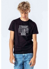 Resim Pubg Straight Outta Ruins Baskılı Unisex Çocuk Siyah Tshirt 