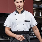 Resim Restoran şefinin yazlık kısa kollu, hızlı kuruyan nefes alabilen file kumaş. Otel restoranı kısa kollu erkek, mutfak, fırın, Batı restoranı, okul büfesi, erkek özel şef üniforması 