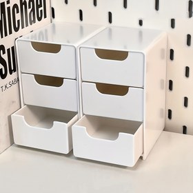 Resim 1 Adet Şık 3 Katlı Masaüstü Düzenleyici Çekmeceli - Ofis Malzemeleri, Takı & Kozmetik Depolama İçin İdeal, Kokusuz Beyaz Plastik, Montaj Gerektirmez, Sevimli Ofis Malzemeleri 