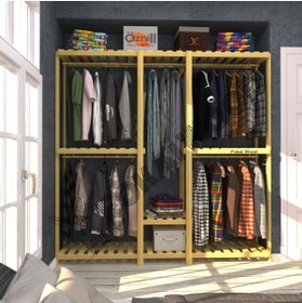 Resim Fokai Wood Pente Largos - Açık Ahşap Elbise Askısı Raf Sistemi Gardırop 