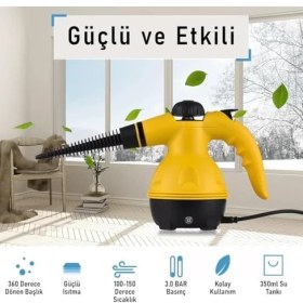 Resim 2500W El Tipi Buharlı Temizleyici - 3 Bar Basınç, 360° Döner Başlık, 9 Parça Aparatlı, Çok Amaçlı Kullanım 
