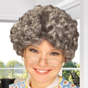 Resim Kuzgun Ticaret Gri Renk Kıvırcık Yaşlı Peruk Büyükanne Peruğu Astarlı Bonus 