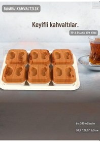 Resim 6 Lı Bambu Renk Kahvaltılık Seti Tepsili Kahvaltı Tepsisi Bpa Free Ahşap 