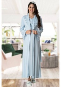 Resim Mecit Pijama Burdagel Mecit 5417 Mavi Uzun Sabahlıklı Lohusa Gecelik Takımı 