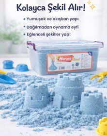 Resim HEROES 5 Kg Mavi Kinetik Kum (Deniz Rengi) - 8 Adet Kum Kalıbı Hediyeli -Akışkan ve Dağılmayan Dev Boy 