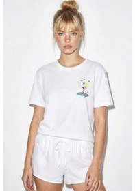 Resim Shade Kadın Pamuk El İşi Flamingo Nakış Detaylı Tasarım T-shirt 1004 60282049 - Beyaz L 