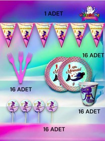 Resim 16 Kişilik Deniz Kızı Temalı Eko Set - Doğum Günü Parti Ve Eğlenceli Etkinlikler 7 