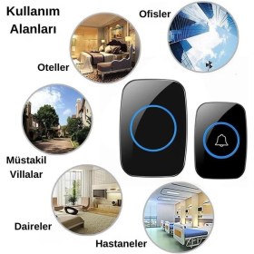 Resim Storemax Kablosuz Kapı Zili Uzaktan Kumandalı 300 Metre Yüksek Sesli 110DB LED Işıklı Tak Çalıştır Zil 