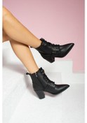 Resim Shoetek Dasha Kadın Bot&bootie Tokalı Bağcıklı Siyah Deri Sıyah Cılt 