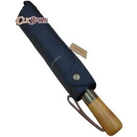 Resim Parachase Ahşap Saplı Otomatik Premium Şemsiye Ahşap Saplı Çift Katmanlı - Çıtçıt Kılıflı Siyah 