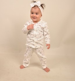 Resim Peki Çocuk 5 Ekle 4 Öde Bebek Yumusacık Pamuk Kalp Taç Desen Önden Çitçitli Bebe Yaka Pijama Takimı 14474 