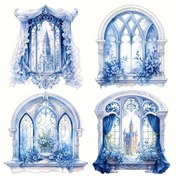 Resim 6 Parça Yaratıcı Pencere Manzarası Serisi Scrapbook Çıkartmaları, Avrupa Bahar Vintage Tarzı Pencere Arka Plan Dekorları, 2D Düz DIY Günlük Sticker Paketi, Yapışkansız Albüm Süsleme Seti 