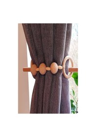 Resim 2 Adet Masif Silindir Boncuklu Ahşap Halkalı Perde Tutacağı 