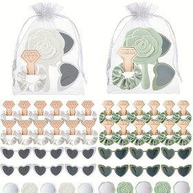 Resim 4/12/20 adet/set, Gül Çiçeği Ayna Hediye Paketi Seti, Kalp Şekilli Moda Gözlükler, Gül Çiçeği Desenli Taşınabilir El Aynası, Saten Scrunchie Organza Çanta ile, Düğün Hediye Seti, Damat ve Damat Hediyesi, Duş Partisi Hediye Seti, Açık Hava Düğün Hediye Seti, Plaj Partisi Hediye Seti, Havuz Partisi Hediye Seti, Düğün Partisi Hediyesi, Düğün Süsleri, Yeni Yıl Hediye Seti 