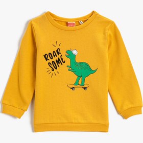 Resim Erkek Bebek Dinozor Baskılı Sweatshirt Pamuklu 